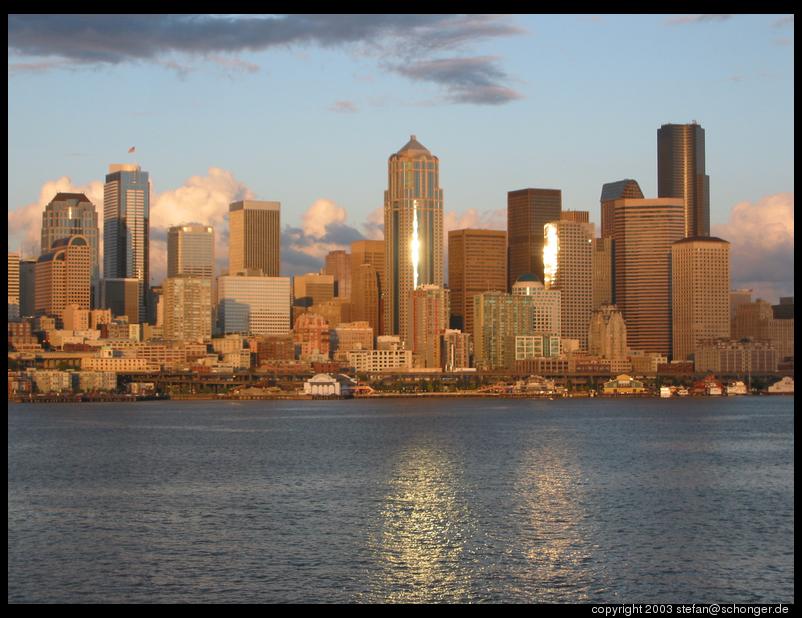 Sunset, skyline, Seattle, WA